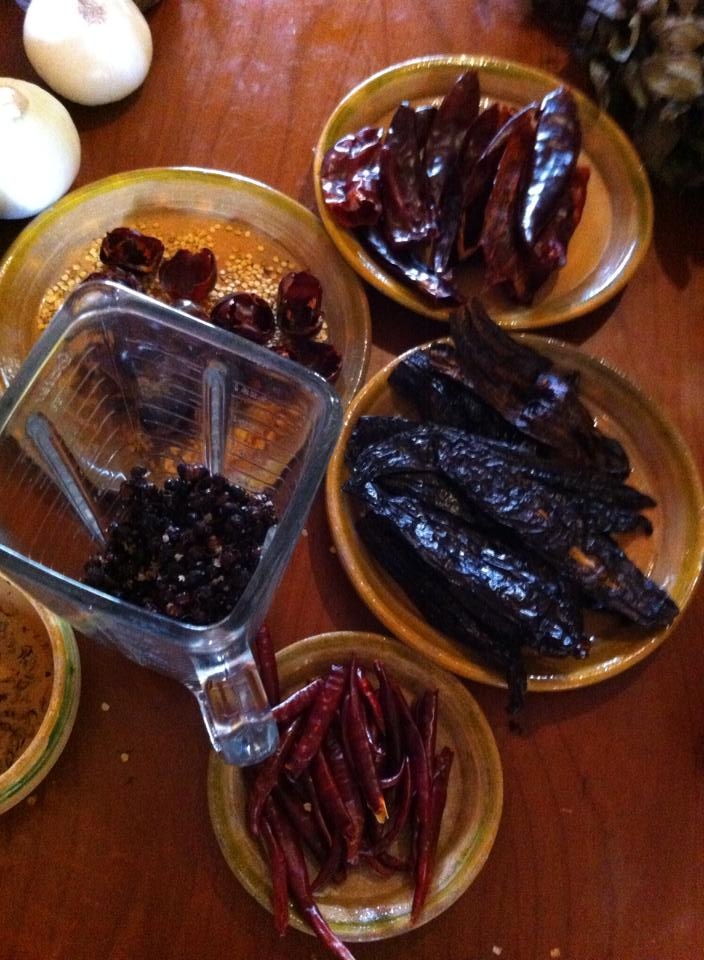 Mise en place for several different salsas.